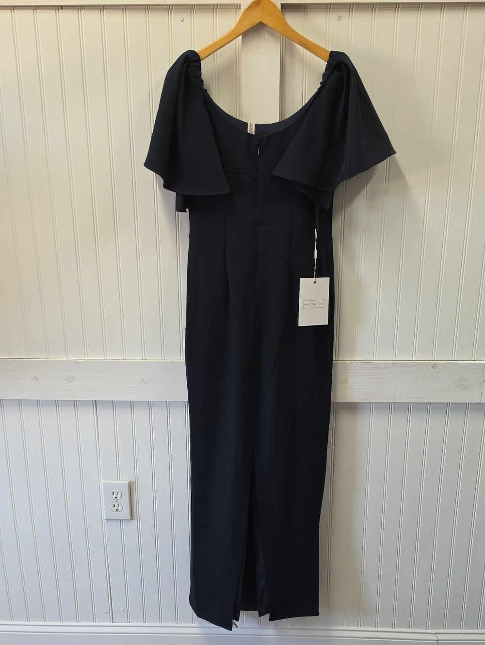 Mac Duggal NWT Navy Blue Short Flutter Sleeve Crepe Maxi Dress Size 4 #20962 - Picture 10 of 11